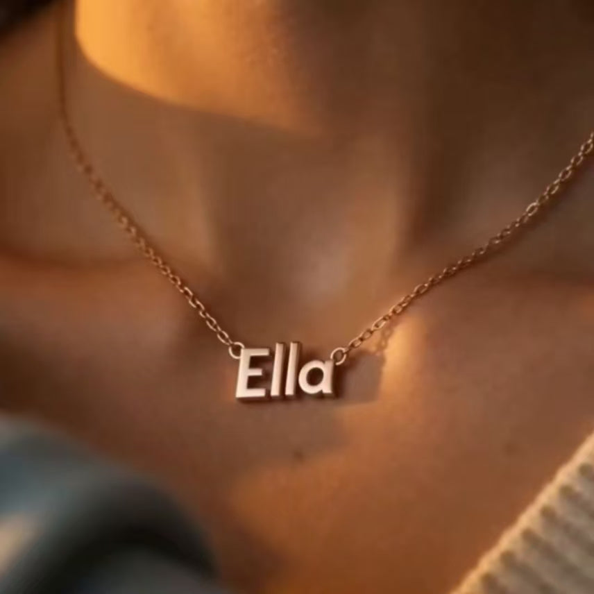 Personalised Name Necklace - Stainless Steel Custom Nameplate Pendant for Couples, Anniversary & Birthday Gift