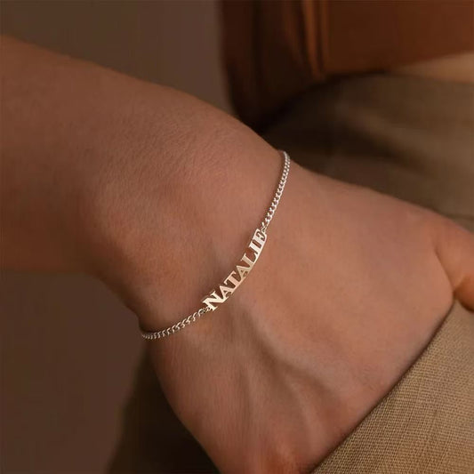 Personalised Name Bracelet - Stainless Steel Custom Nameplate Chain for Couples, Anniversary & Birthday Gift